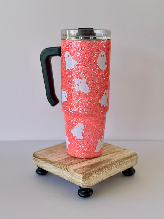 30oz pink ghost glitter tumbler